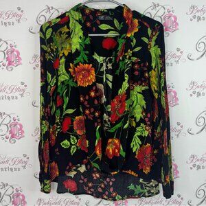 Zara TRF blouse flowers bright vibrant bold flowy soft Black Floral Blouse